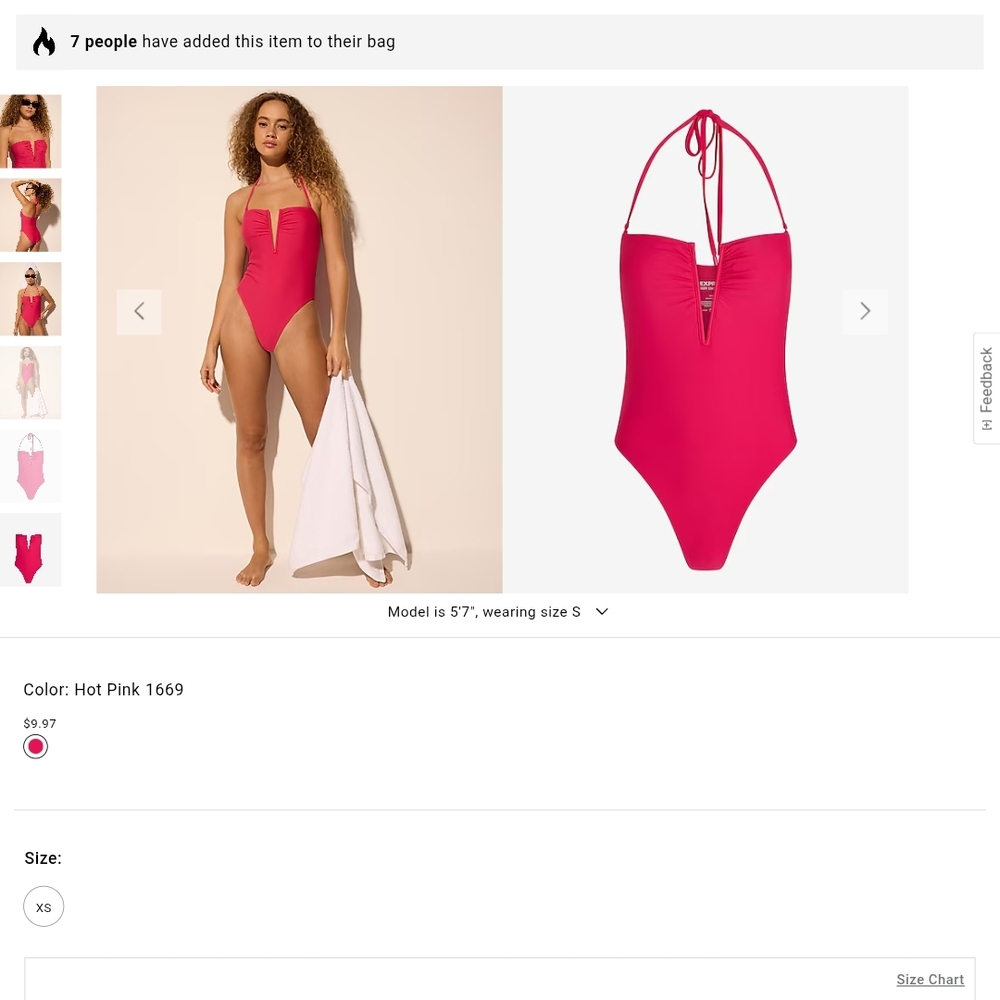 Express Hot Pink One-Piece Swimsuit Rouched V-Neck